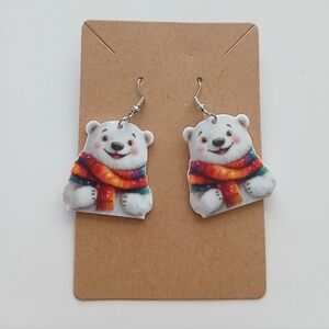 Fashion Jewelry Polar Bear Earrings with Colorful Scarf